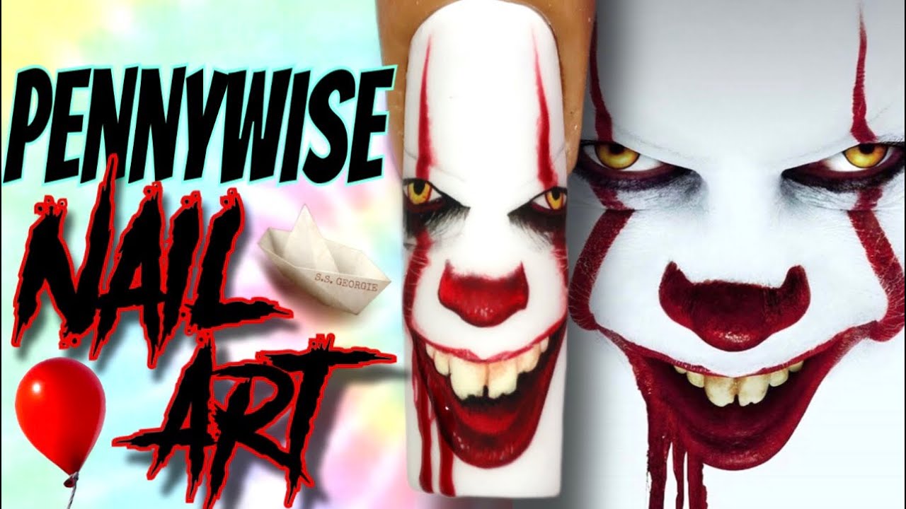 Pennywise🎈Урок по дизайну ногтей⚠️🤡Простой пошаговый дизайн ногтей с персонажами для начинающих💅🏼‼️