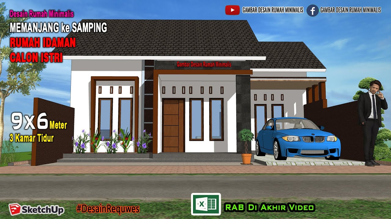 RUMAH MINIMALIS UKURAN 9X6 METER MEMANJANG KE SAMPING 3 KAMAR TIDUR || DENGAN RAB