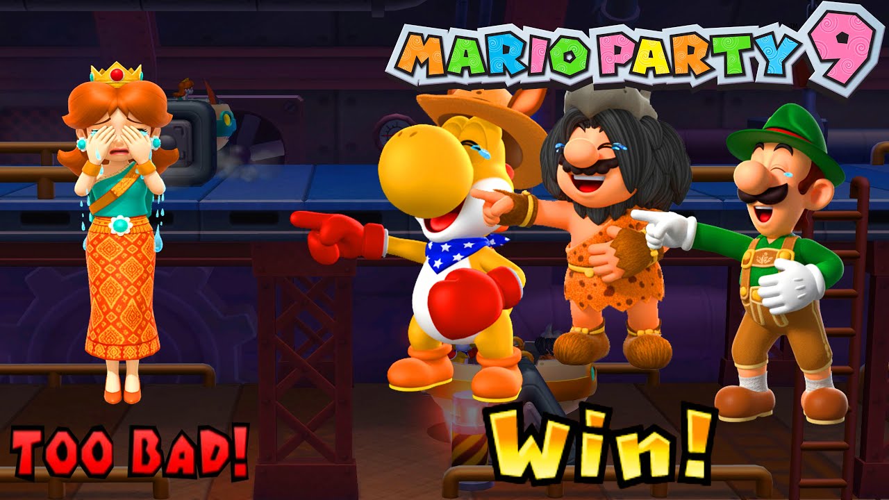 Mario Party 9 Toad Road Minigames - Daisy vs Yoshi vs Mario vs Luigi Gameplay | MarioGame