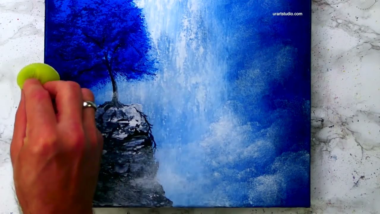 Big Waterfall View | Oval Brush Painting Technique | Landscape Art