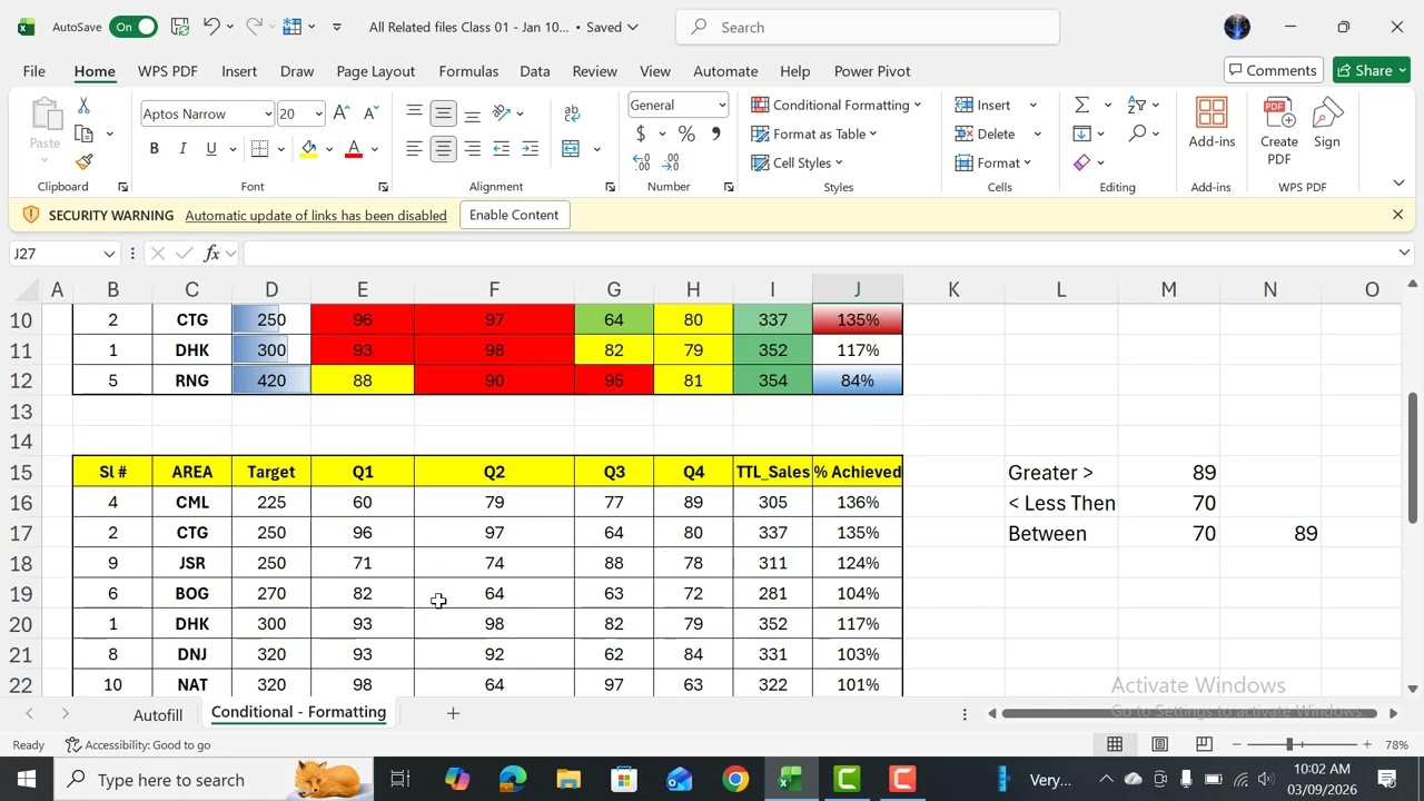 Class 03 (Auto fill, Conditional Formating)