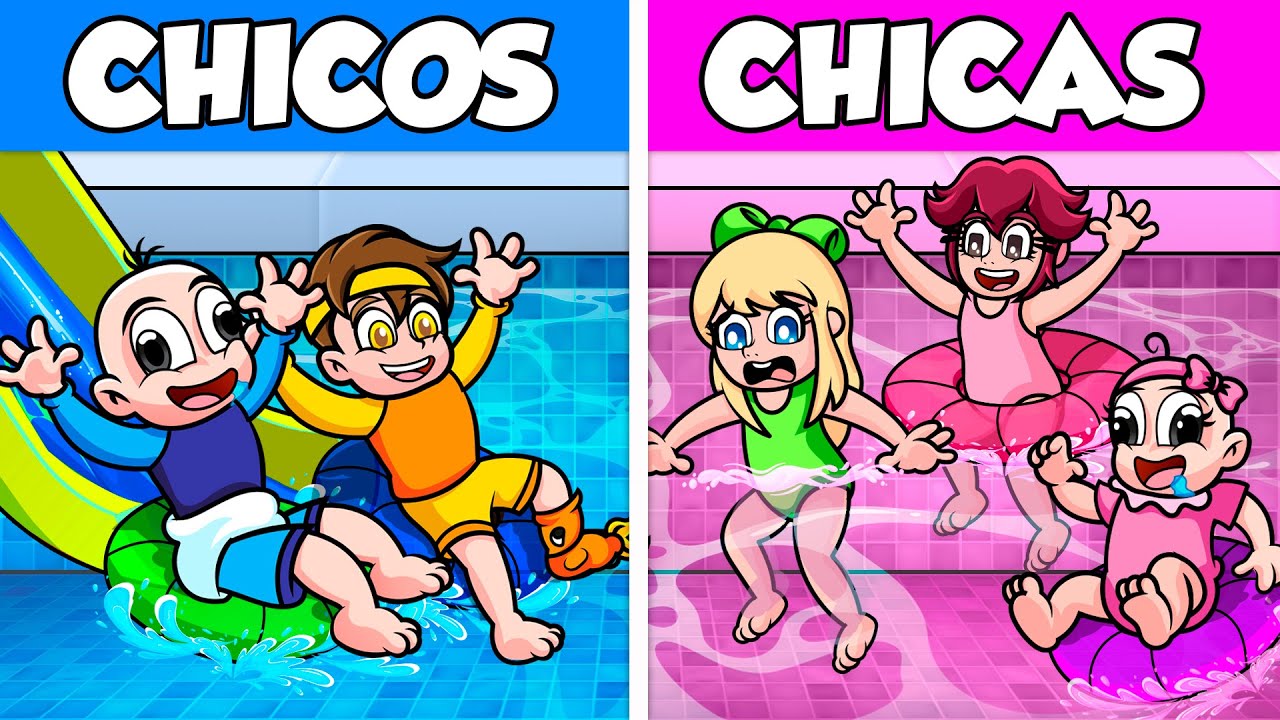 CHICOS vs CHICAS en PARQUE ACUÁTICO de Minecraft 🏖️💦😱 BEBÉ NOOB en MINECRAFT