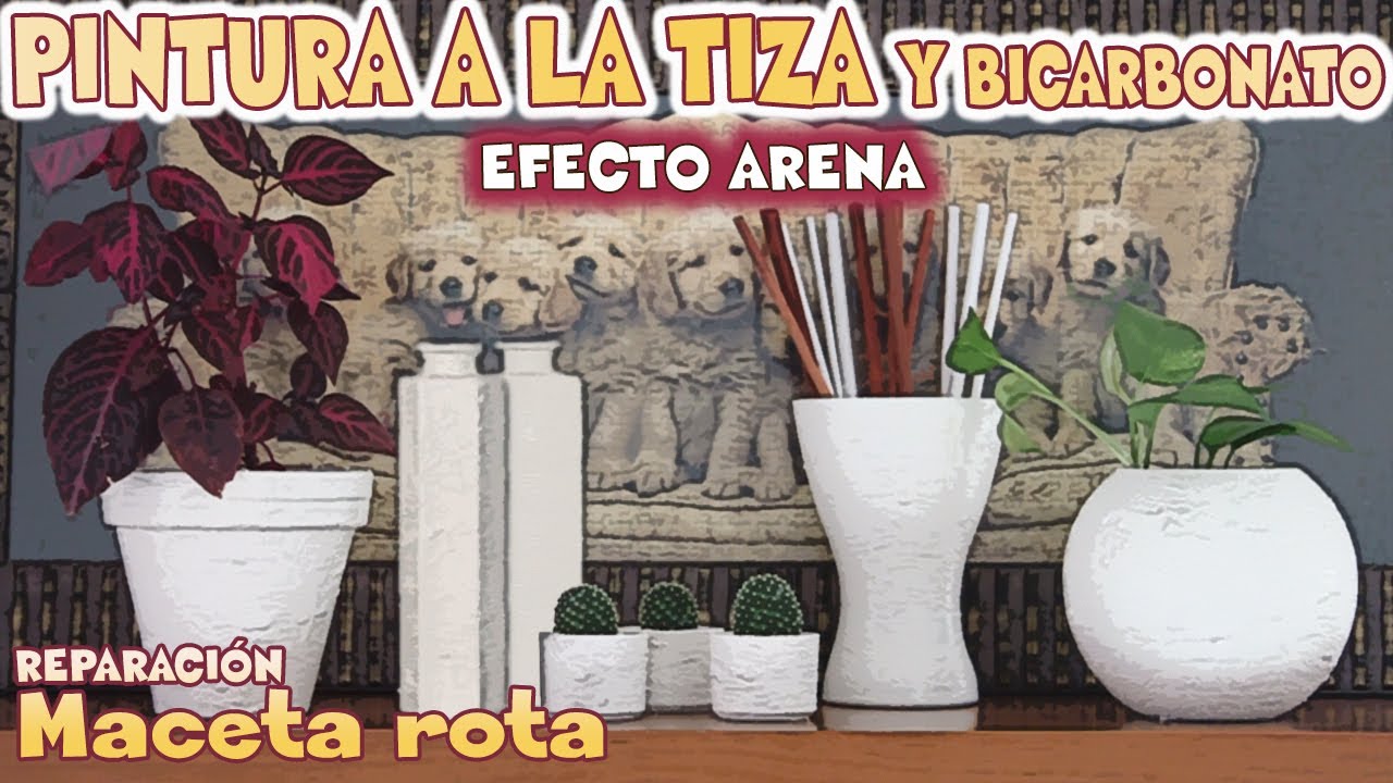 PINTURA a la TIZA y BICARBONATO EFECTO ARENA CHALK PAINT reparación maceta diy