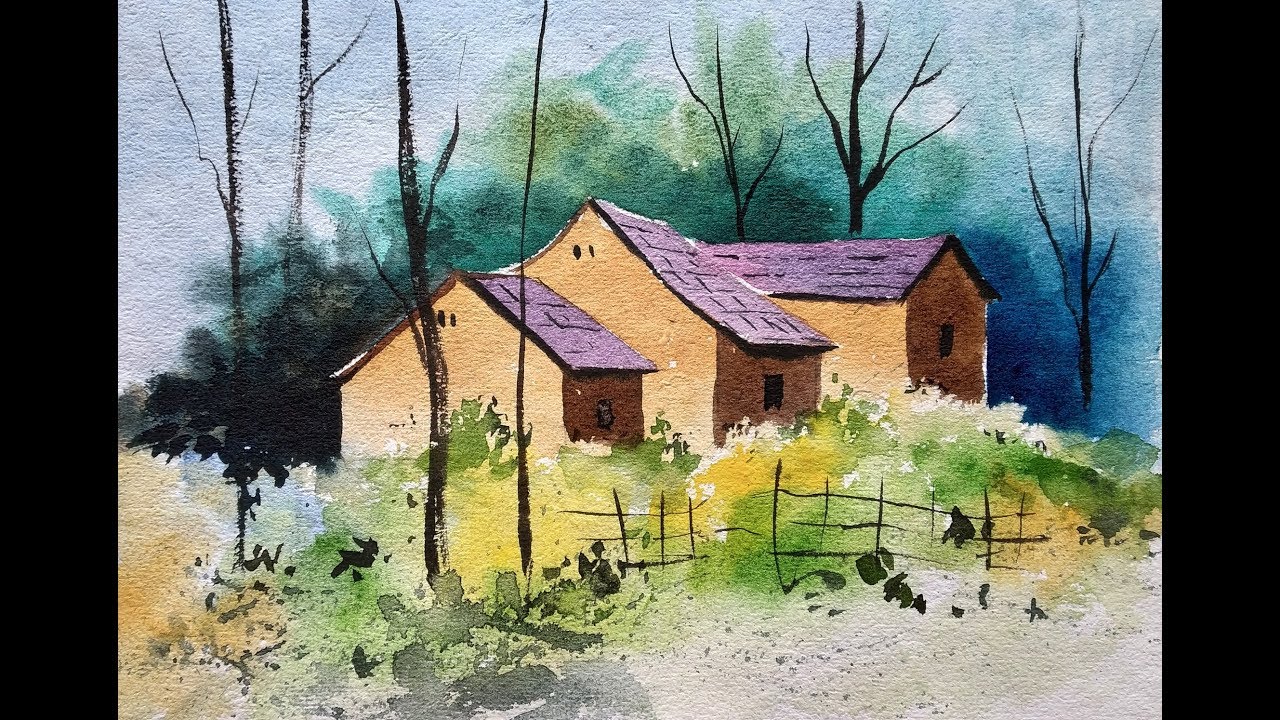 Step by Step Watercolor Painting For Beginners | Simple Watercolor Landscape Painting