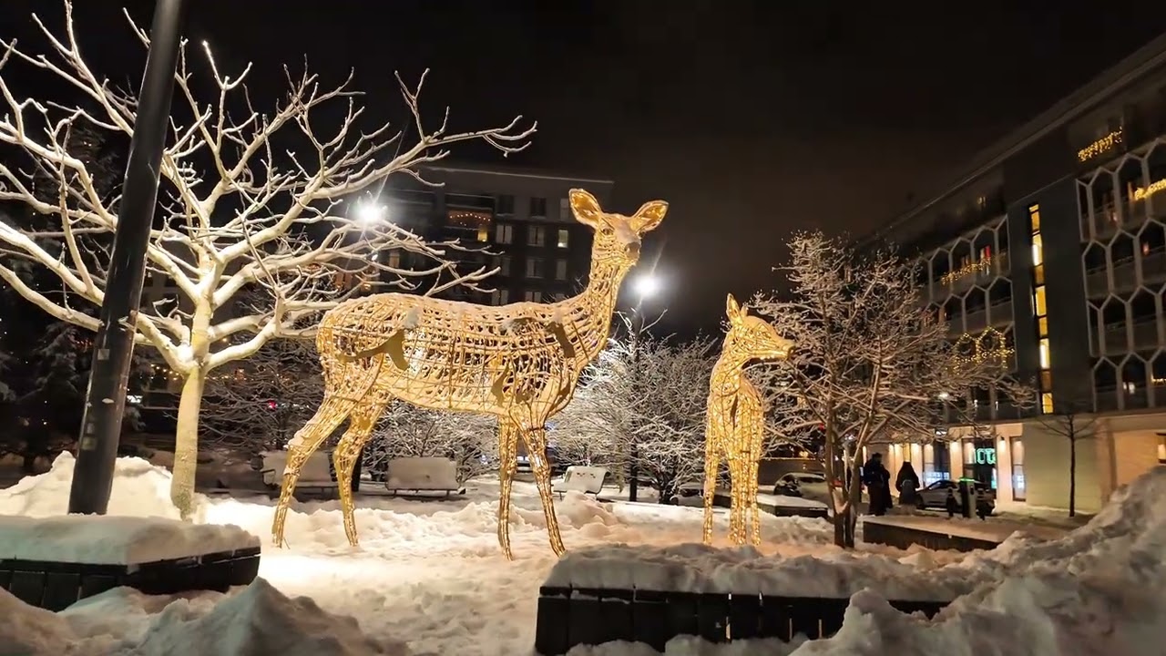 Winter Evening Walk in a Stockholm Suburb 🇸🇪❄️ | ICA Maxi, Barkarby & City Lights (4K) 