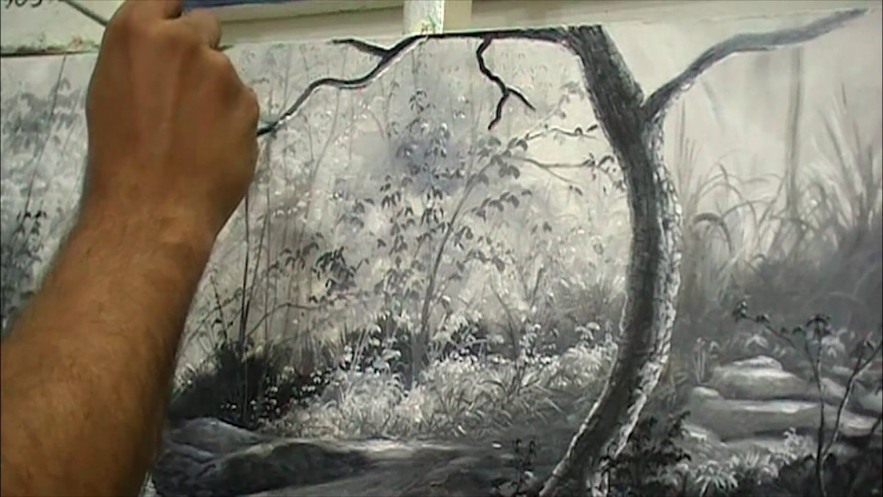 Pintando detalhes da paisagem preto e branco por Maneco Araújo parte 3