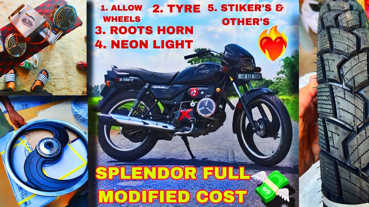 SPLENDOR MODIFIED FULL COST 💸/ALLOY WHEELS,ROOTS HORN,NEON LIGHT, STIKER'S/