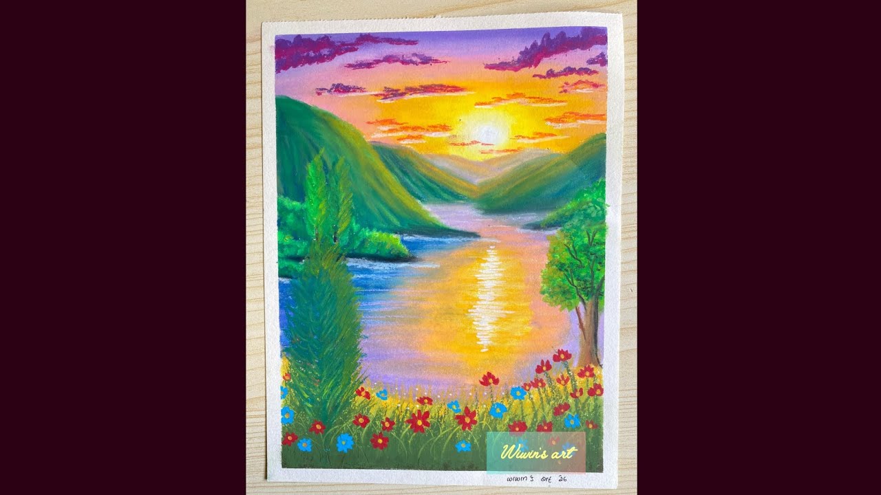 tutorial menggambar pemandangan danau dg oilpastel #mewarnai #pemula #prmandangan #oilpastel #art 