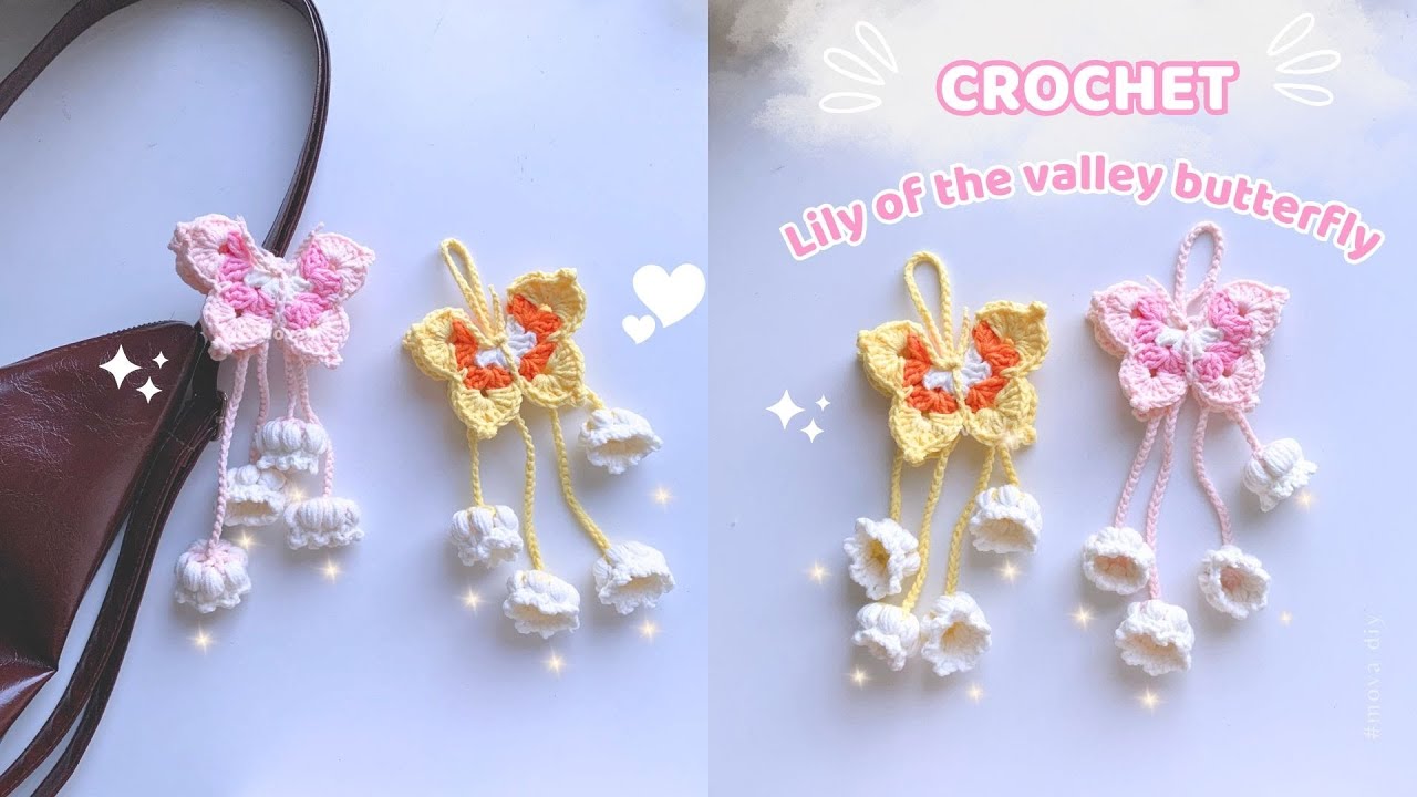 Crochet butterfly keychain step-by-step 🦋 Butterfly keychain lily of the valley 🦋 Beginner friendly