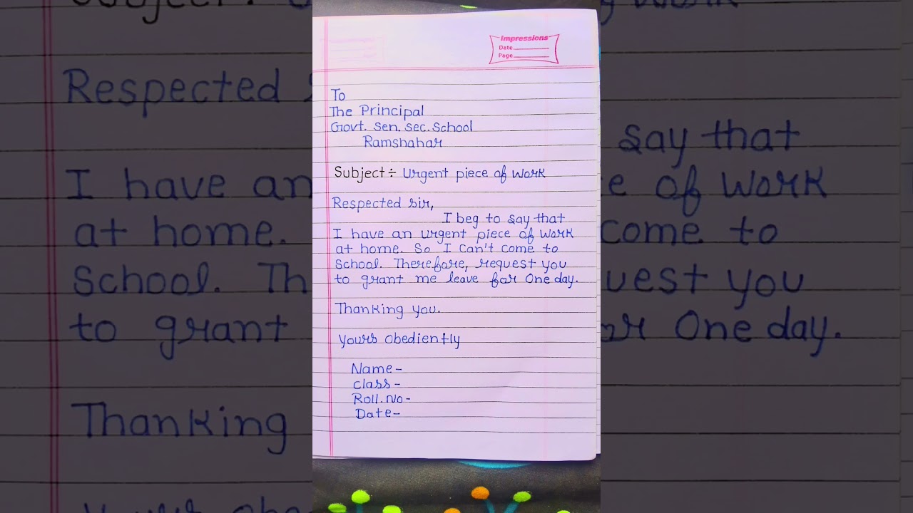 write and application for an urgent piece of work