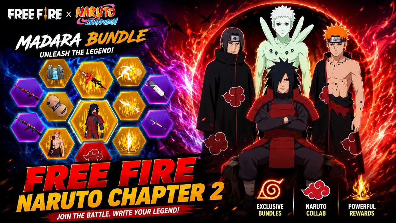 🔥 Naruto Chapter 2 Spin 😱 | Free Fire Global All Event Spin 💎 | New Bundle, Emotes & Gun Skins!