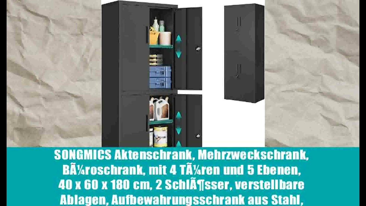 SONGMICS Aktenschrank, Mehrzweckschrank, BÃ¼roschrank, mit 4 TÃ¼ren und 5 Ebenen, 40 x 60 x 180