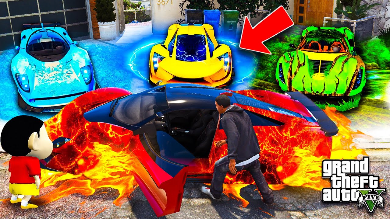 Shin chan & Franklin Found a Super Elemental (Earth,Fire,Water,Ice) Cars in Gta 5 in Telugu