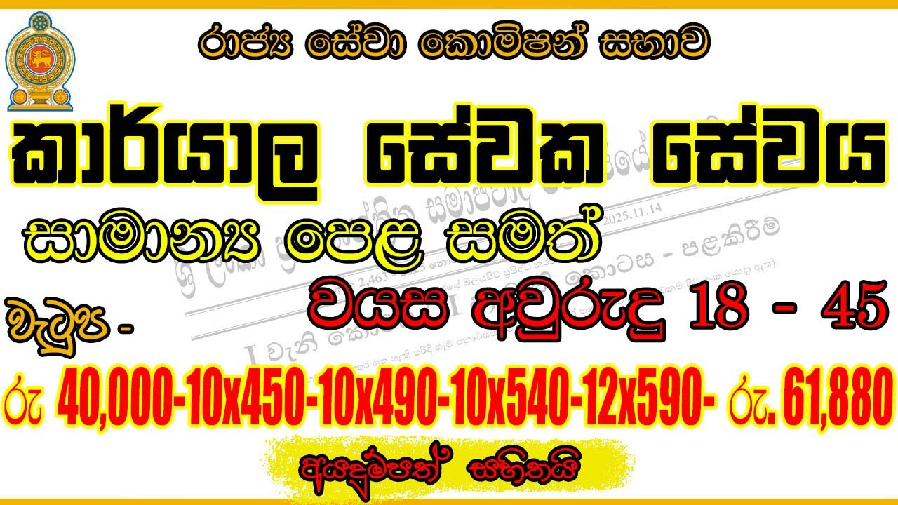 🇱🇰කාර්යාල සේවක සේවය iii ශ්‍රේණිය | රාජ්‍ය සේවා කොමිෂන් සභාව | 2025 පුරප්පාඩු සඳහා බඳවාගැනීම