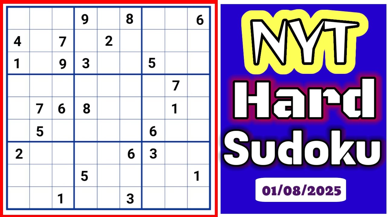 Today (August 1st, 2025) nyt hard Sudoku | New York (USA) Times hard Sudoku walkthrough | #nytsudoku