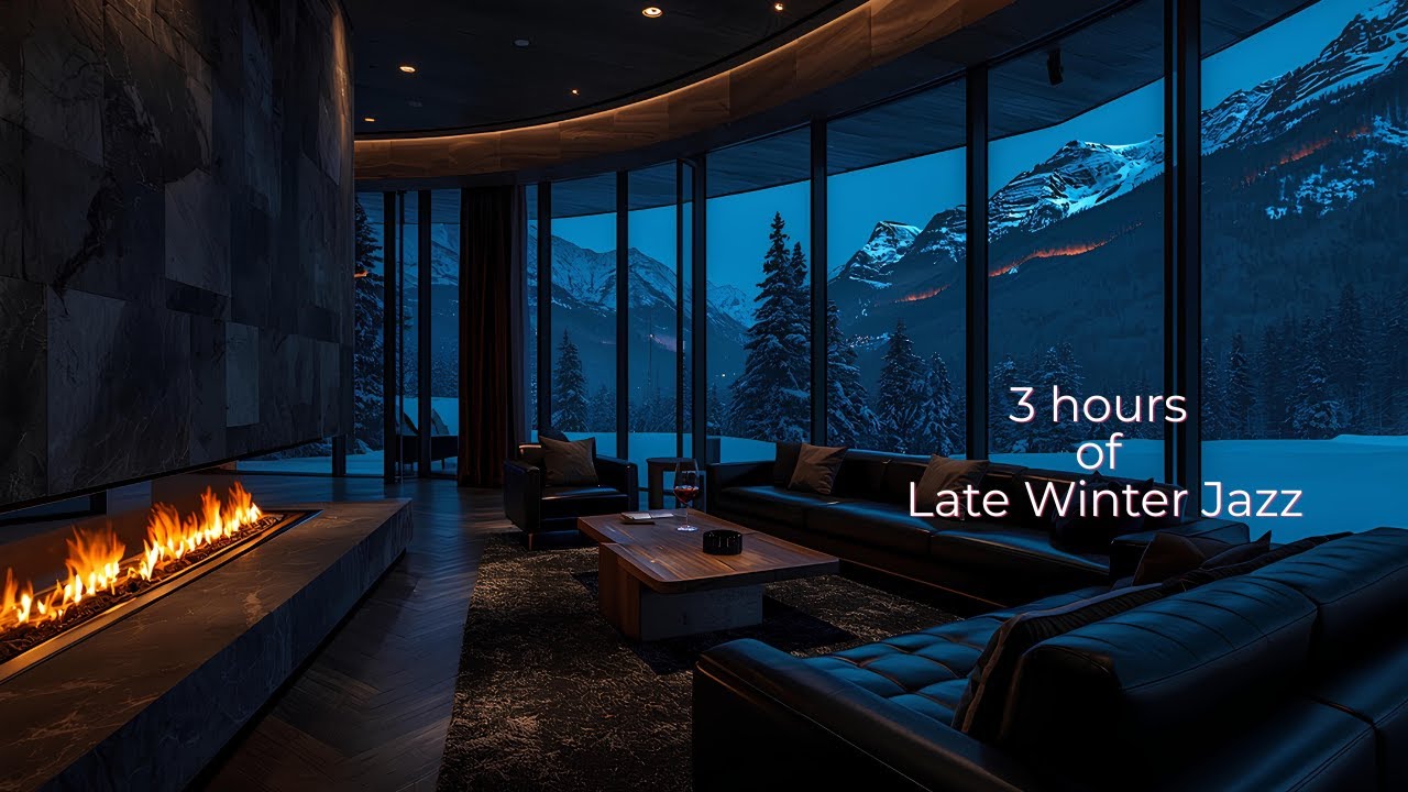 Late Winter Jazz ❄️ Cozy Fireplace Music for Studying | Peaceful Snow & Mountain View Background