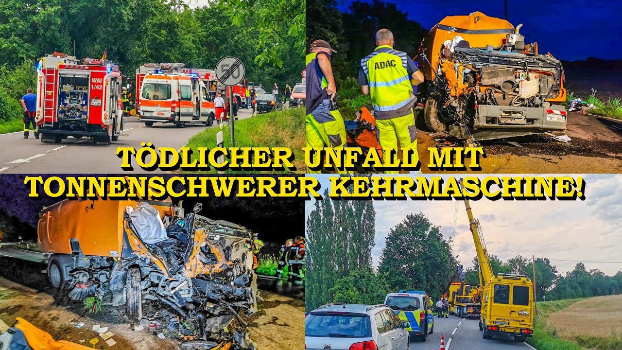 [Fahrerhaus massiv zerstört] - Tonnenschwere Kehrmaschine kracht gegen Baum - | FEUERWEHR + BERGUNG