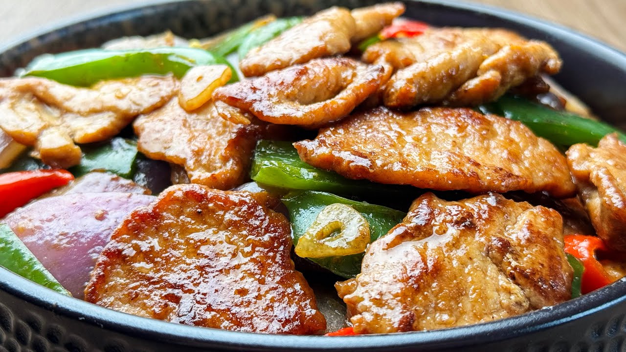 Жареная свинина с зеленым перцем (очень вкусно!)