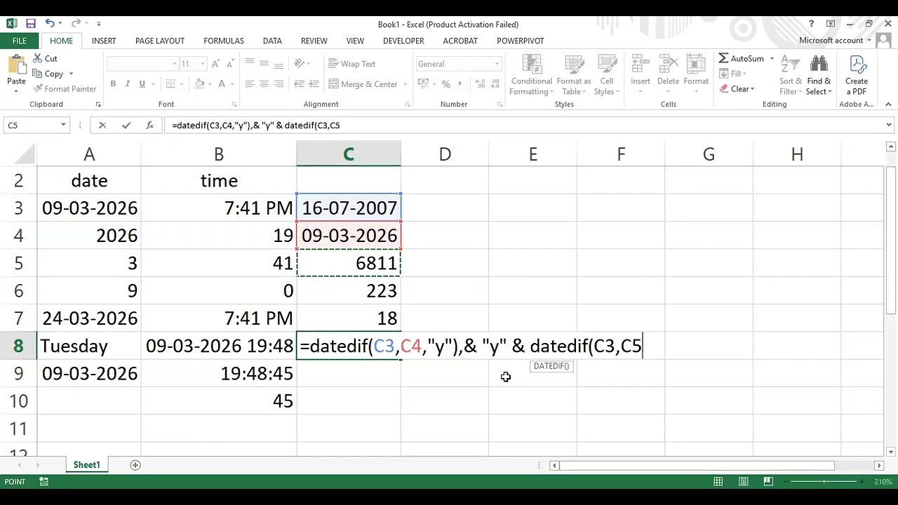 DATE & TIME FUNCTION IN EXCEL
