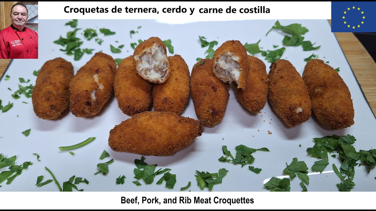 Croquetas de ternera, cerdo y carne de costilla: Beef, Pork, and Rib Meat Croquettes