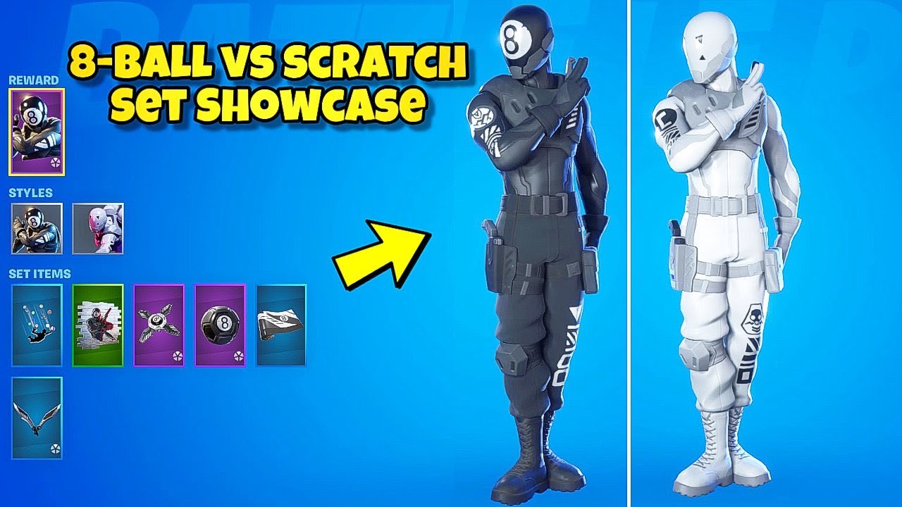 *NEW* 8-BALL VS SCRATCH SKIN SHOWCASE! BALL BLING BACK BLING, CRAZY EIGHT GLIDER & PICKAXE!