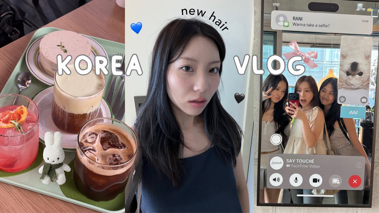 KOREA VLOG 🍓,, new hair, forcing a glow up, cafe hopping