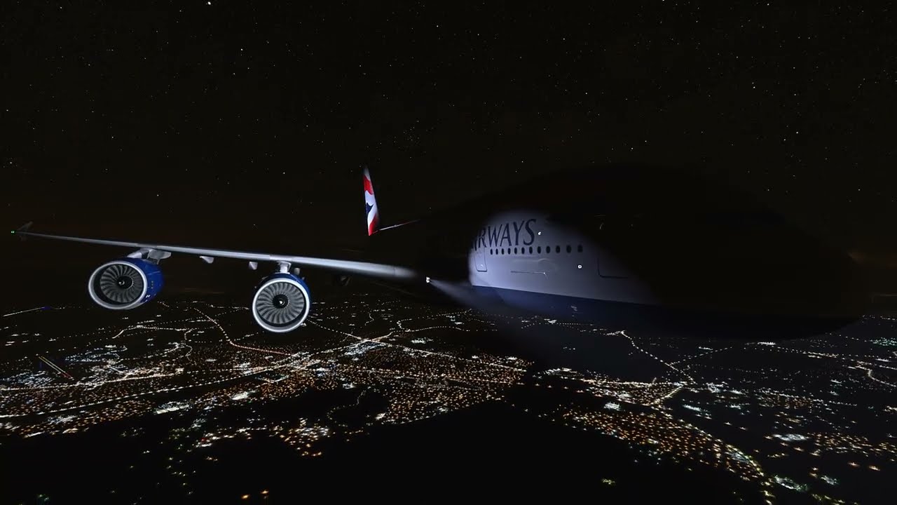 [MSFS2020] FlyByWire Airbus A380-841 British Airways G-XLEF BAW2CE KBOS-EGLL Landing London EGLL