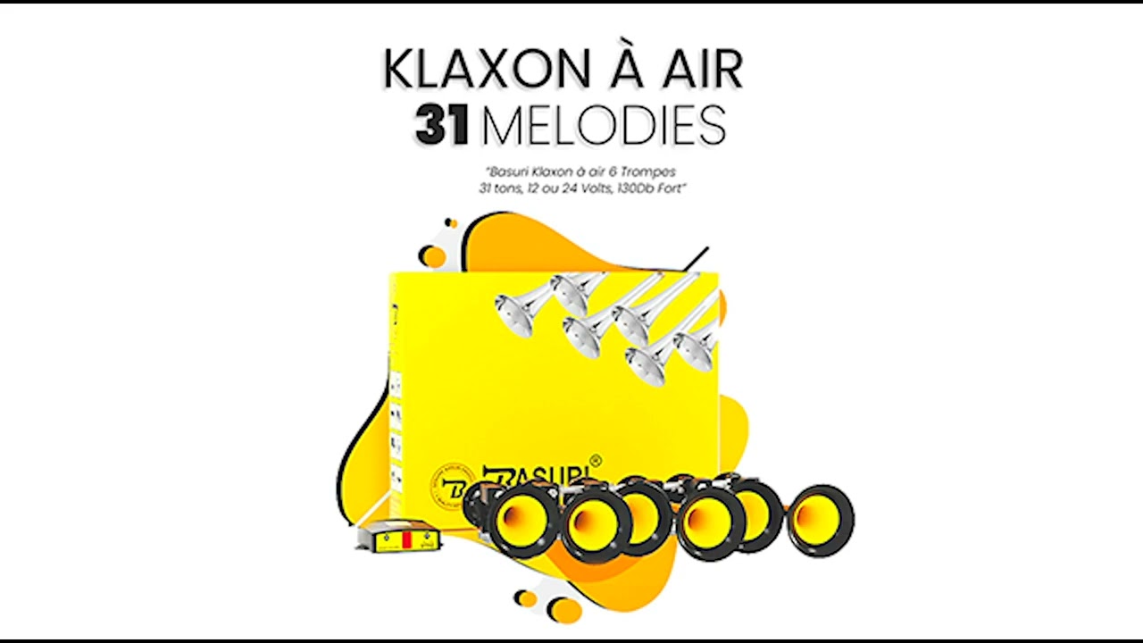 Basuri Air Horn 31 Melodies - Baby Shark, 12 and 24 Volts, for Trucks and Utility Vehicles