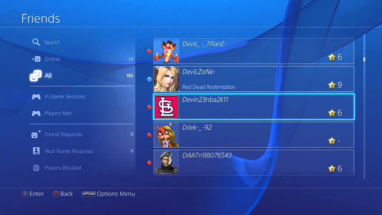 PS4 Friends List 2015