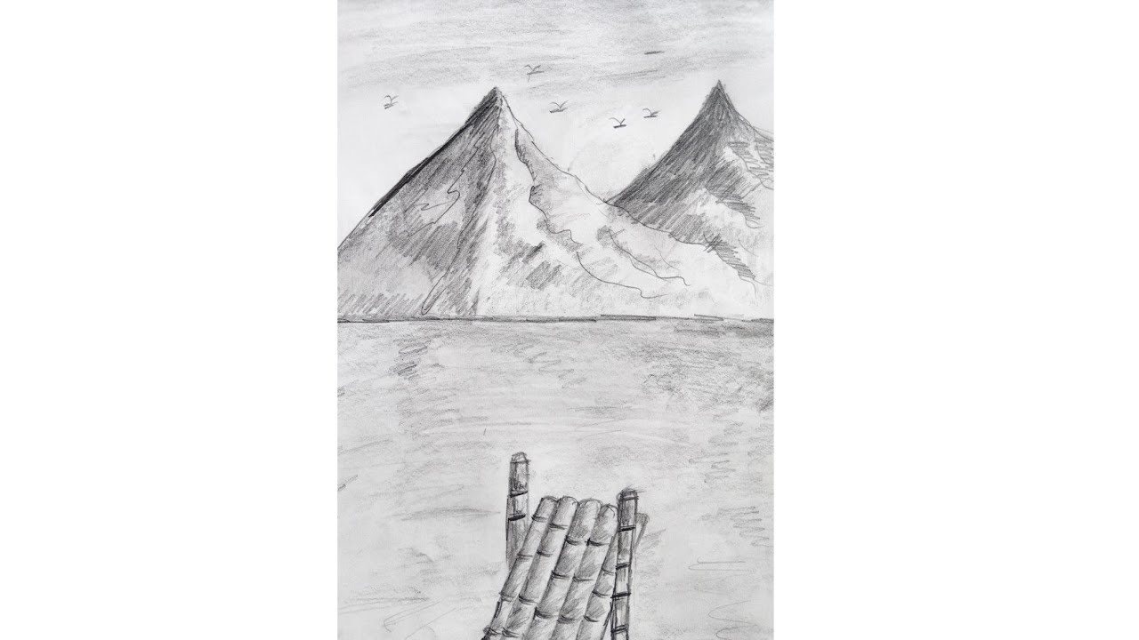 serene mountain by the riverside #artvideo #drawing 