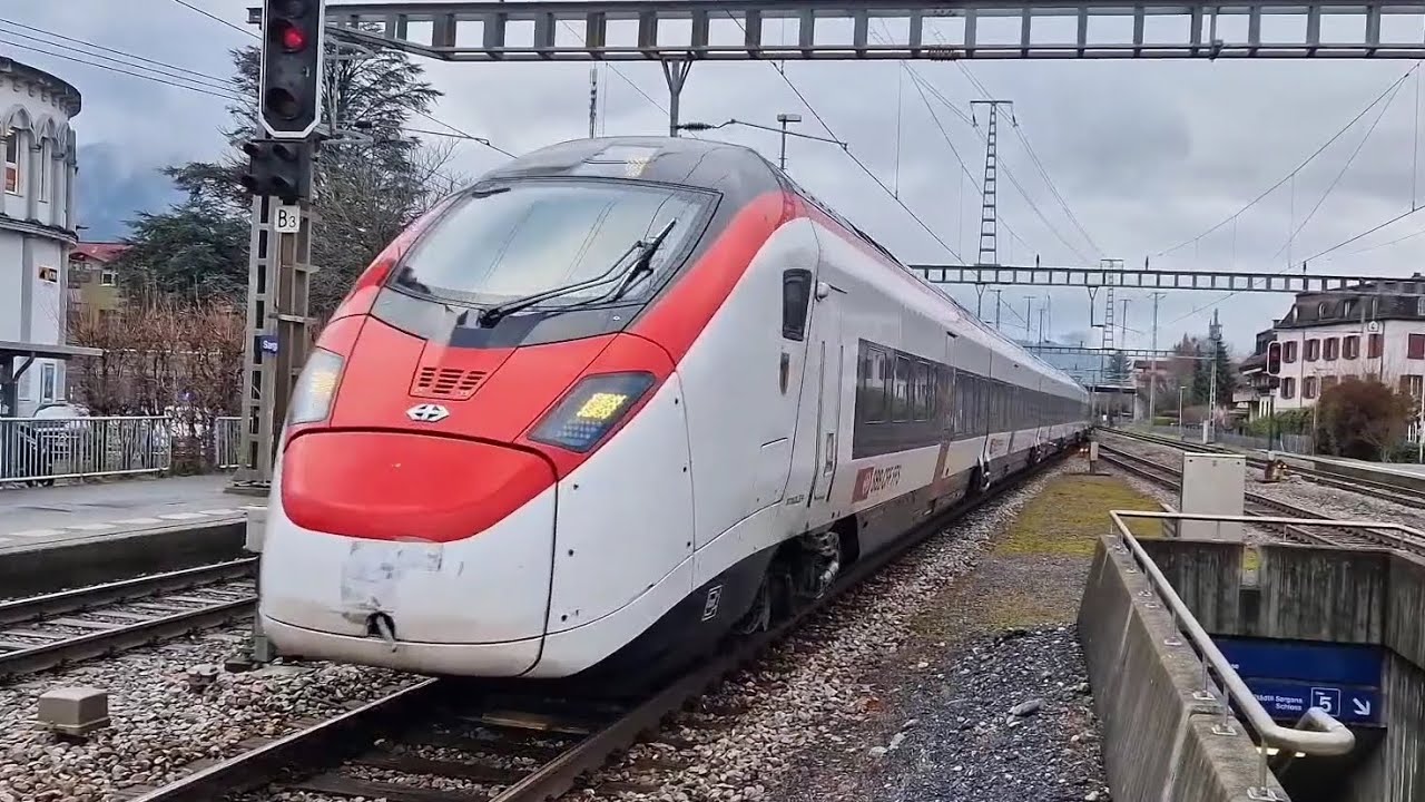 Züge der SBB, Railjet der ÖBB, ICE der DB, Intercity, Giruno und Güterzüge in Sargans, treni, trains