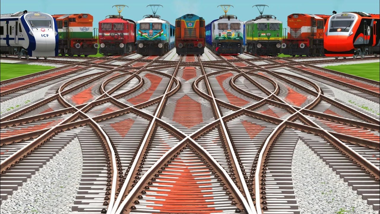 9°Trains Crossing By Bumpy Branched 🌍 Grandient Tracks l freight trains | Trains Gameplay Videos 
