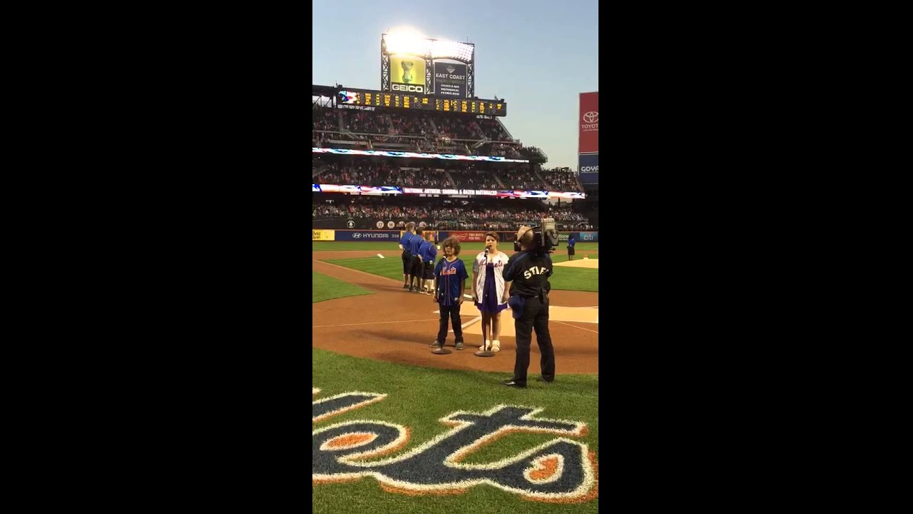Gaten and Sabrina sing the Anthem for the NY Mets