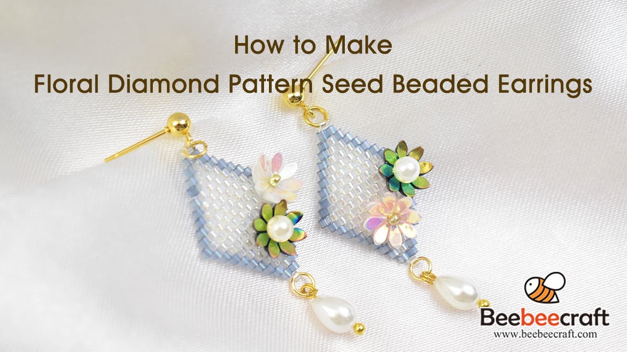 How to Make Floral Diamond Pattern Seed Beaded Earrings