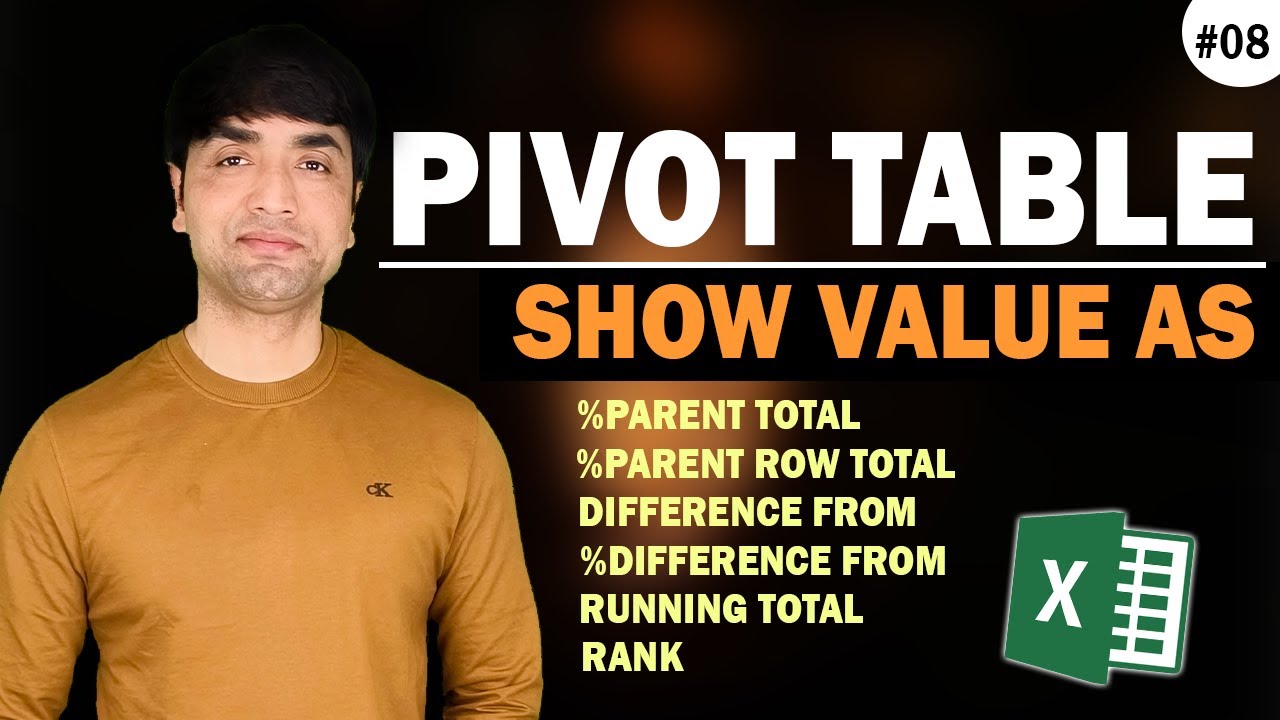 Pivot Table Show Value as : % Parent Total, % Parent Row Total, Difference From,Running Total, Rank