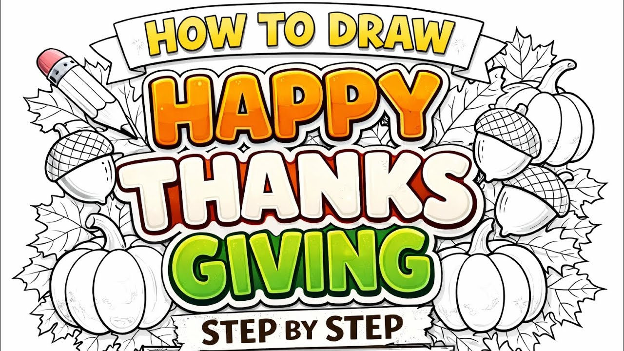 Happy Thanksgiving Drawing Step by Step | Easy Thanksgiving Coloring Page | Anjali ki drawing duniya