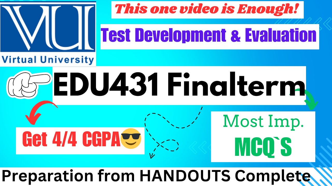 EDU431 Final Term Preparation || Edu431 past papers most important MCQ`s for Final Term Exams.