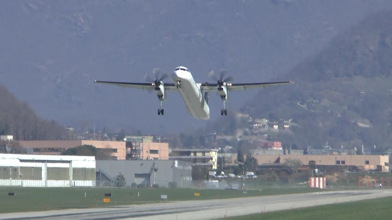 [HD] Austrian Dash 8 beautiful takeoff at Lugano Airport - 26/03/2016