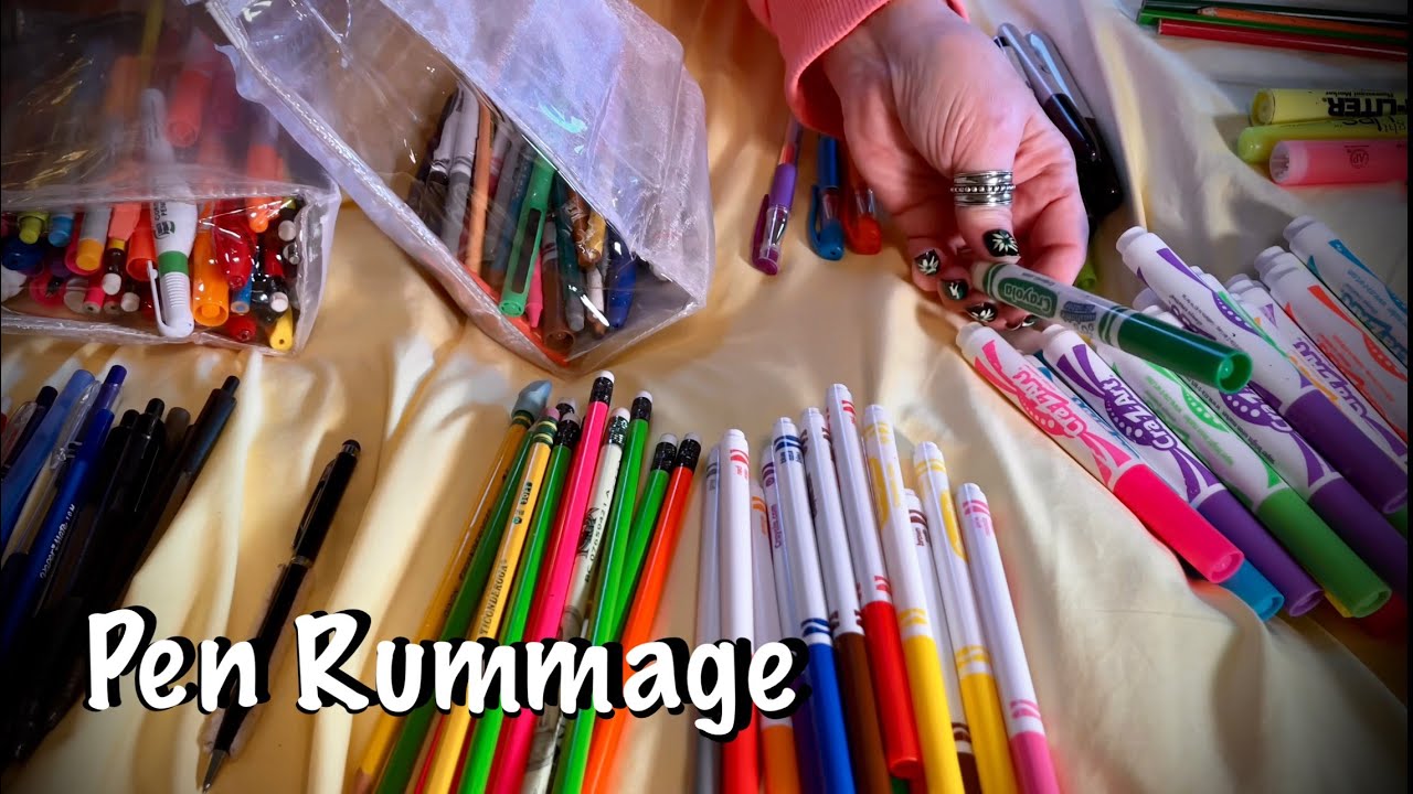 ASMR Pen & Pencil Rummage (NO TALKING) Heavy plastic crinkles/ Whispered version tomorrow.