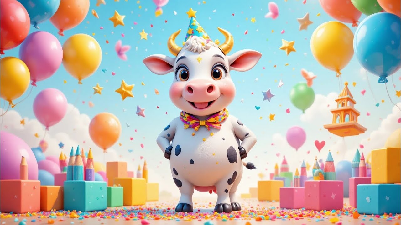 ✨ “Colorful Cow Celebration – Shapes, Stars & Fun Learning for Kids!” ✨