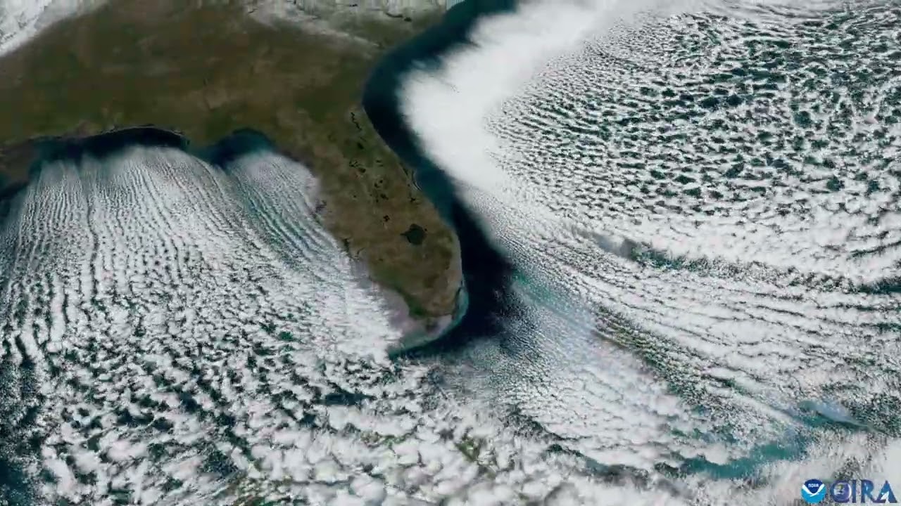 Mesmerizing “Cloud Streets” created by southern deep freeze
