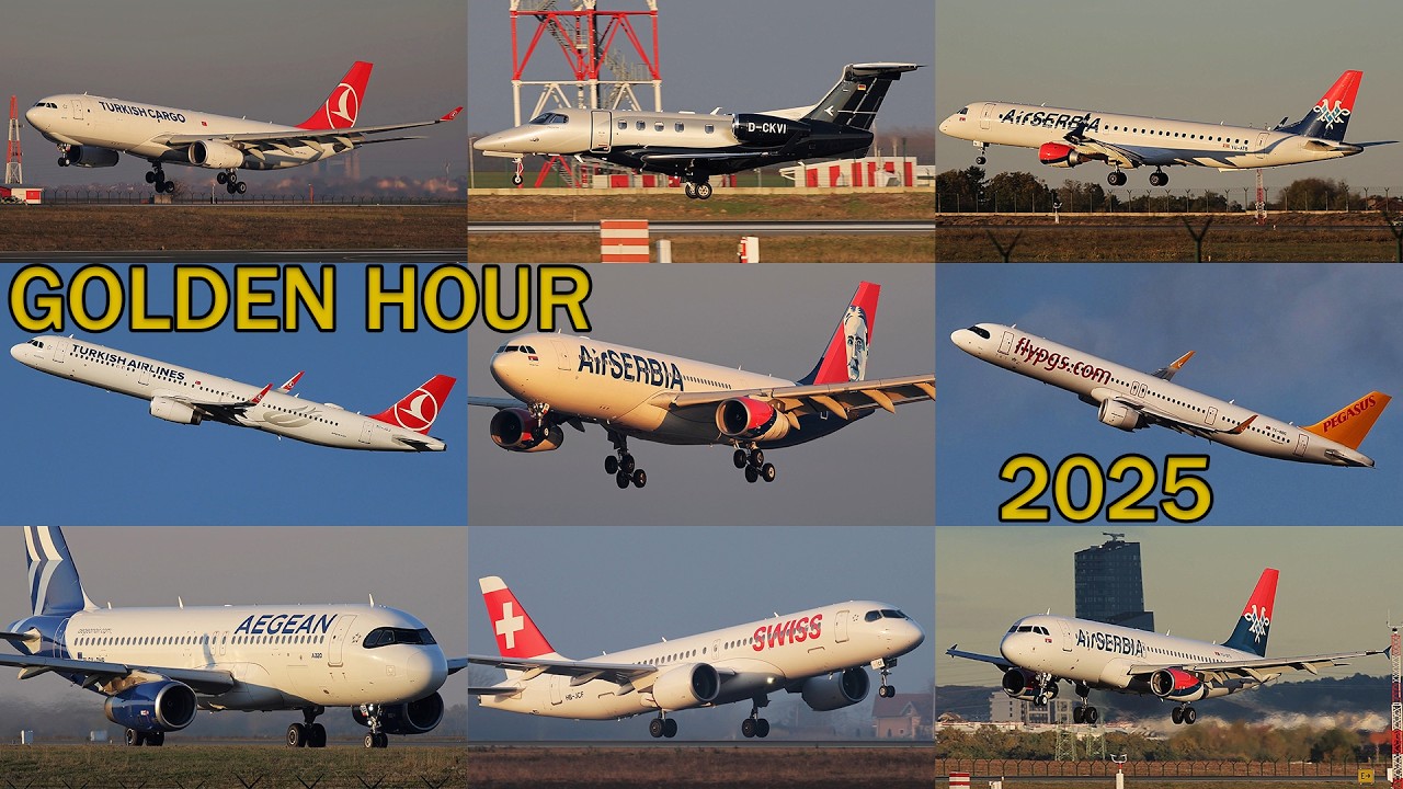 GOLDEN HOUR in Belgrade - when the SUN is very LOW! Plane spotting, Belgrade Airport H2 2025 (4K)