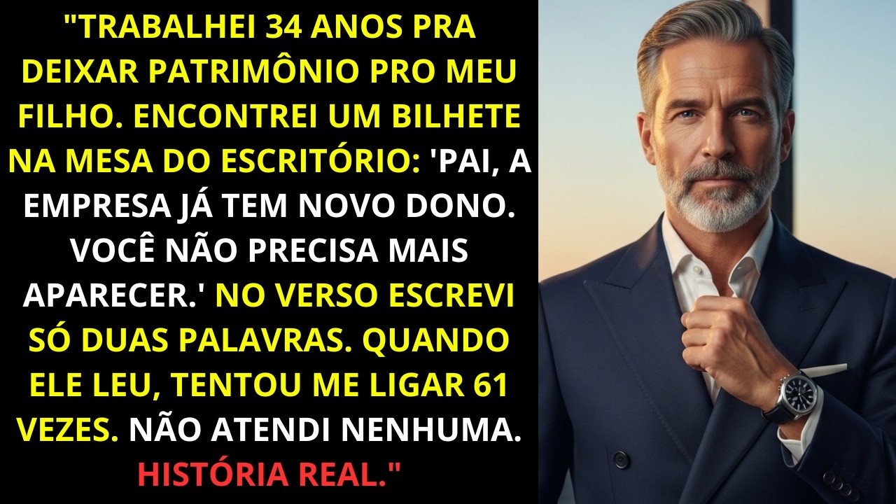 Trabalhei 34 anos pra deixar patrimônio pro meu filho  Encontrei um bilhete na mesa do escritório '