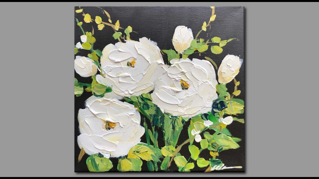 EASY Acrylic Painting White roses- in under 15 Minutes!