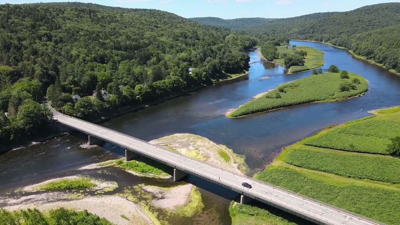 Aerial View of the Beautiful Historic Hamlet of Callicoon, New York (on the Delaware River)