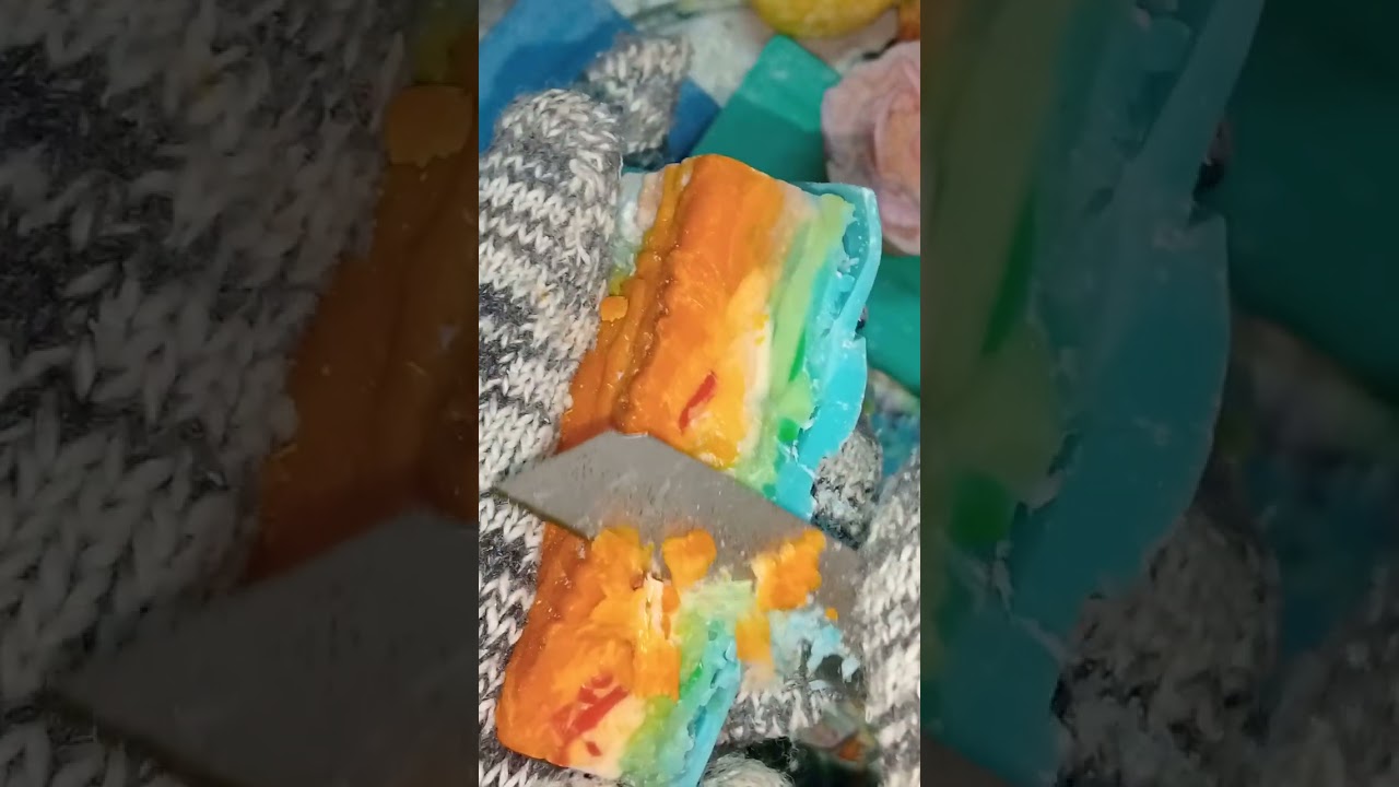 Cutting 🔪 recycled soaps & laundry soaps 💙🩵💛🤍🤎💜🩷💚❤️🧡💖✨