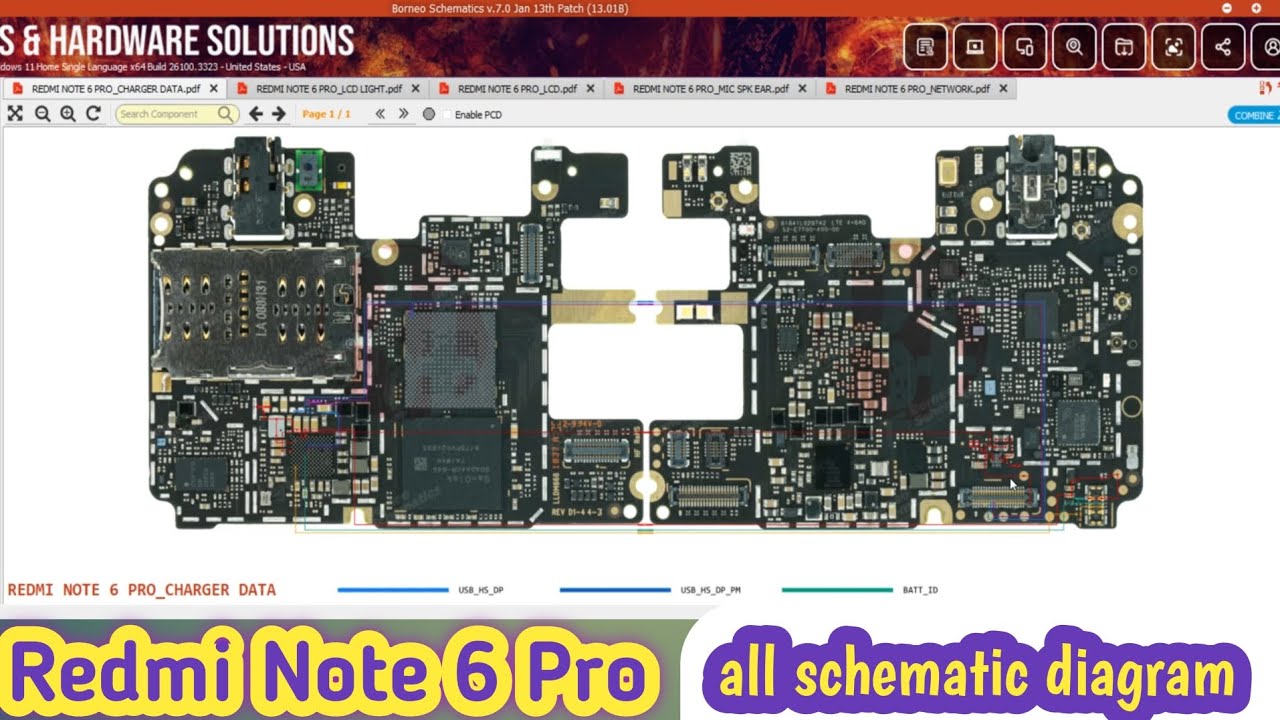 Redmi Note 6 Pro all Schematic Diagram charging lcd light lcd mic speaker network volume keys sim