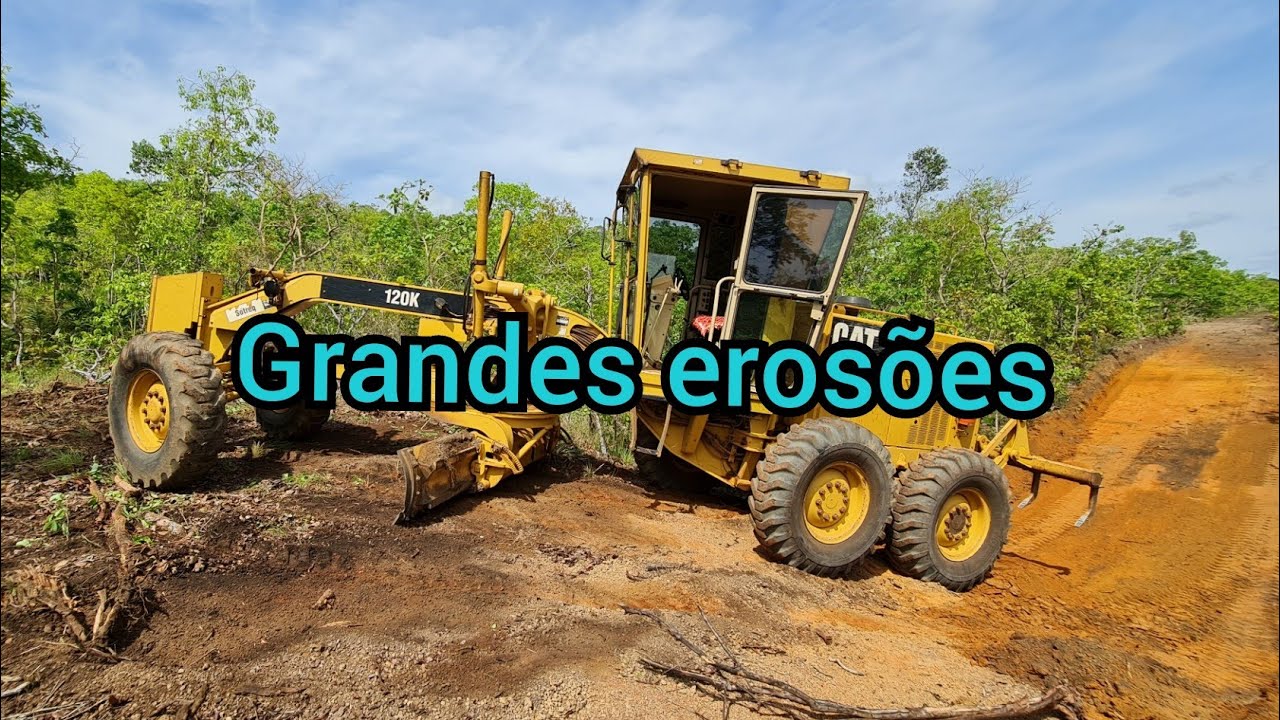 Tapando erosões /Motoniveladora Caterpillar 120K Grader niveleuse motoconformadora patrola
