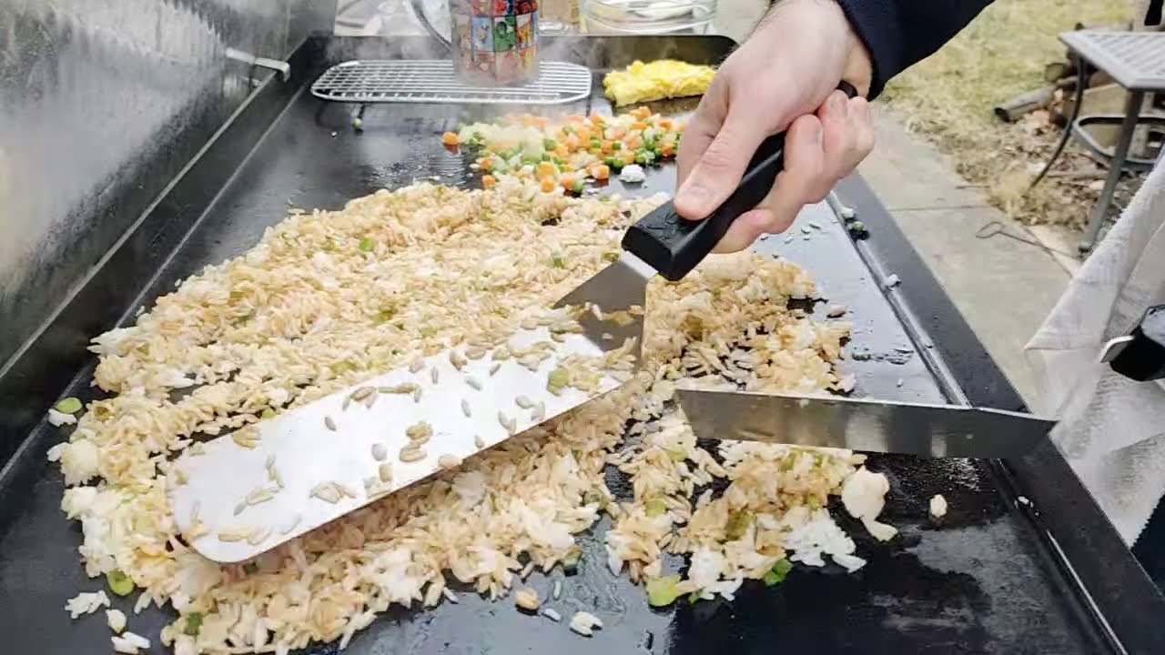 How to cook Fried Rice on a Griddle.  (Full Cook)