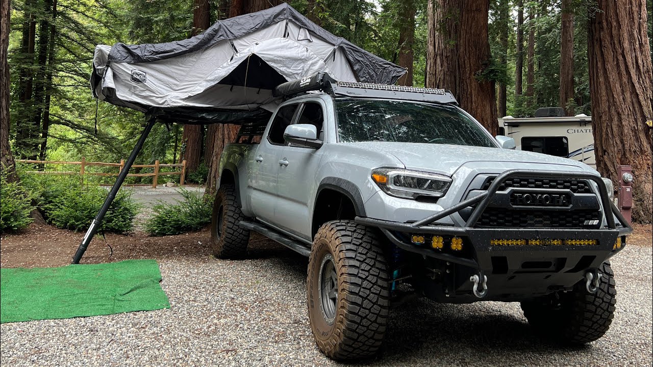 REDWOODS RV RESORT IN SANTA CRUZ, CA!! TACOMA ROOF TOP TENT + COUGAR HALF-TON FIFTH WHEEL!